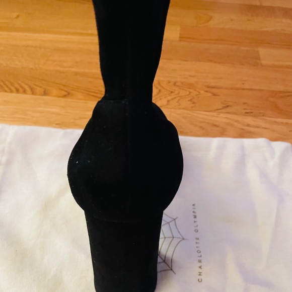 New Platform block heel black suede Charlotte Olympia black booties 39.5 - Picture 11 of 12